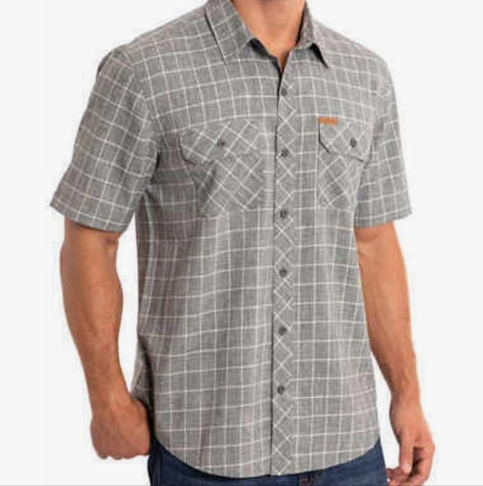 Orvis Men's Gray Casual Woven Tech Button Down Shirt